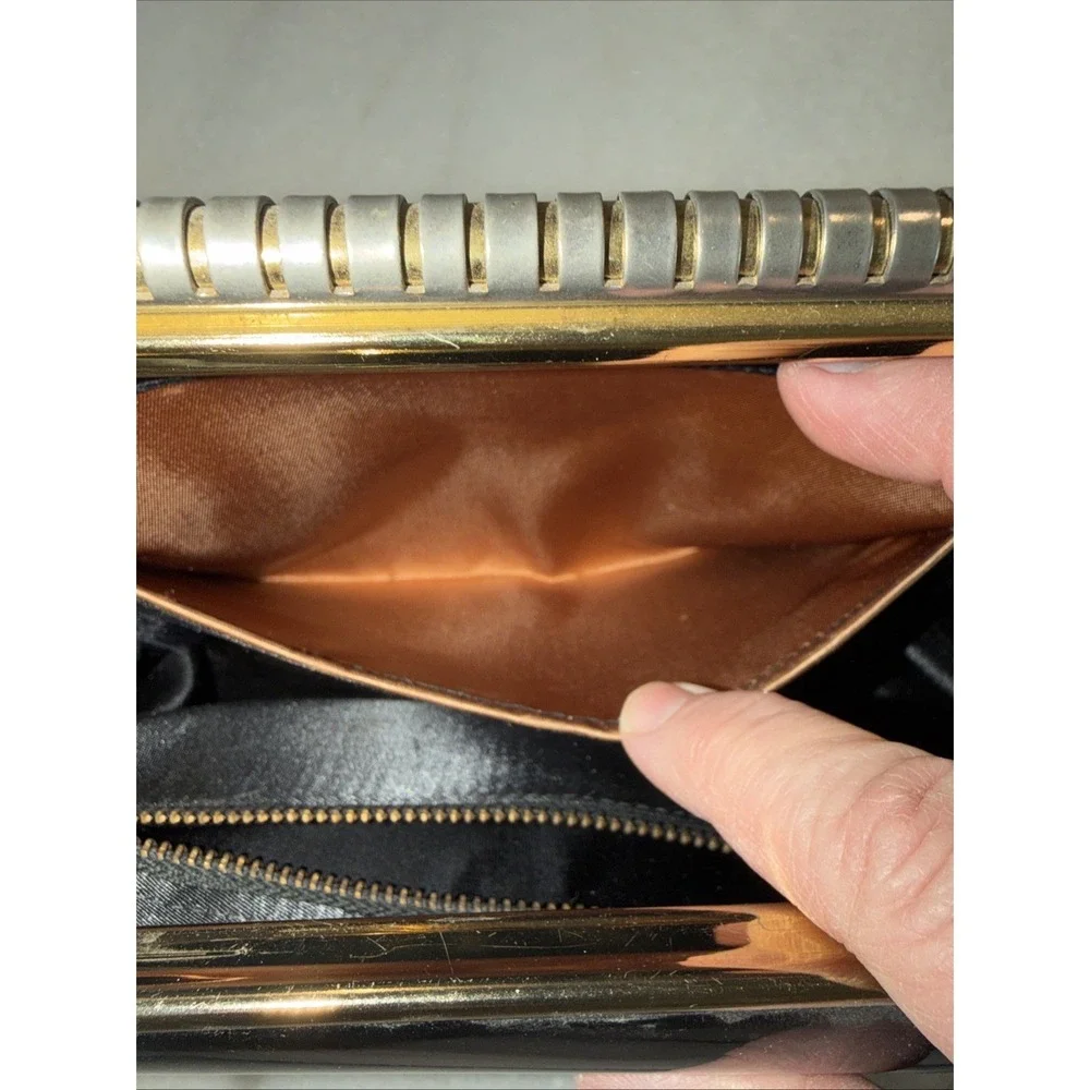 Vintage Theodore California Black Patent Leather Purse Brass Closure GW996